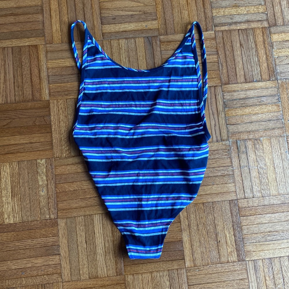Aritzia TNA striped thong bodysuit